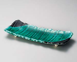 【まとめ買い10個セット品】和食器 ミ158-048 寄せ木交趾グリーン長角盛皿【キャンセル/返品不可】【メイチョー】