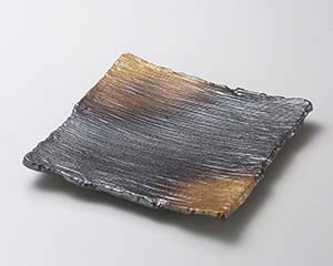 和食器 ヤ187-118 黒備前金茶吹凛23正角皿【メイチョー】