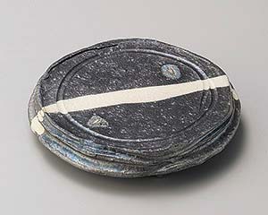 和食器 メ204-048 黒窯変掛け分け5.7足付丸皿【メイチョー】