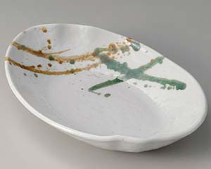 和食器 ユ313-098 二彩吹 波型楕円8.0鉢【メイチョー】