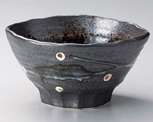 Other - 和食器 ミ322-208 黒伊賀水玉6.5三ツ押丼【メイチョー】