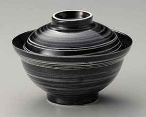 【まとめ買い10個セット品】和食器 ホ357-058 黒うずライン蓋丼(組)【キャンセル/返品不可】【メイチョー】