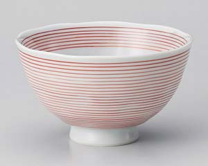 【まとめ買い10個セット品】和食器 ロ366-648 赤千筋飯碗中【キャンセル/返品不可】【メイチョー】