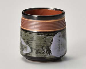 【まとめ買い10個セット品】和食器 テ378-068 春慶黒結晶巻赤帯新型湯呑【キャンセル/返品不可】【メイチョー】