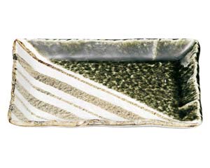 【まとめ買い10個セット品】和食器 ロ466-128 織部ストライプ 8.0長角皿【キャンセル/返品不可】【メイチョー】