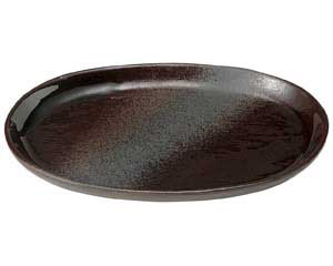 【まとめ買い10個セット品】和食器 ロ465-068 鉄釉布目 小判8.5皿【キャンセル/返品不可】【メイチョー】