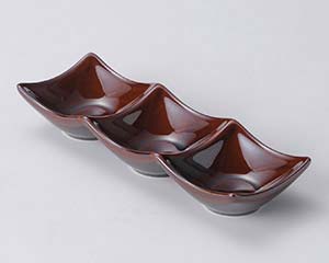 【まとめ買い10個セット品】 ヤ624-138 アメ色3連スクエア深皿【キャンセル/返品不可】【メイチョー】