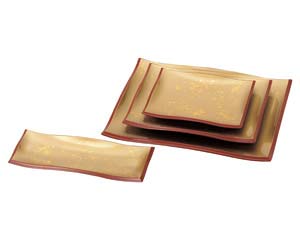 エ707-138 [A]清流盛器 色紙金箔渕朱(大)[S・H塗]【メイチョー】