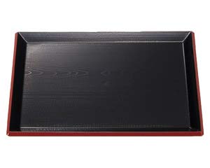 【まとめ買い10個セット品】 エ710-058 [A]富士長手木目盆 黒渕朱 尺5寸【キャンセル/返品不可】【メイチョー】