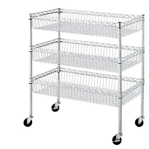 シェルフワゴンH98cm 3段展開 W90.7×D45.7cm 61-753-55-2 【シリーズ什器 ワイヤーラック・スチールラック ワイヤーラックワゴン シェルフワゴンH98cm 3段展開ワイヤーラック・スチールラック】【メイチョー】