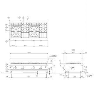 コメットカトウ ガスレンジ DX2シリーズ D=600 カウンタータイプ 1200×600×300 DX2-1260T-C 12A・13A(都市ガス)【メーカー直送/後払い決済不可】【厨房館】