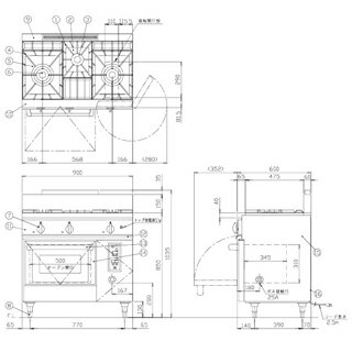 コメットカトウ ガスレンジ DX2シリーズ D=600 レンジタイプ 900×600×850 DX2-960F LPG(プロパンガス)【メーカー直送/後払い決済不可】【厨房館】