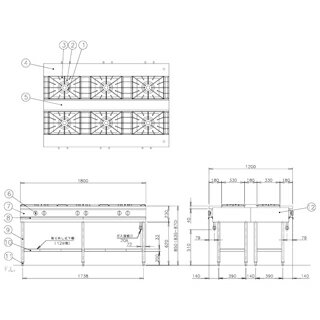 コメットカトウ ガスレンジ XY両面タイプ D=1200 テーブルタイプ 1800×1200×850 XY-18126T 12A・13A(都市ガス)【メーカー直送/後払い決済不可】【厨房館】 2
