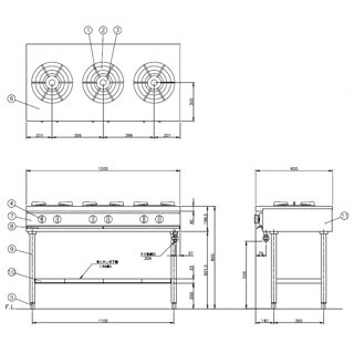 コメットカトウ ガスレンジ XYSシリーズ D=600 テーブルタイプ 1200×600×800 XYS-12603T 12A・13A(都市ガス)【メーカー直送/後払い決済不可】【厨房館】
