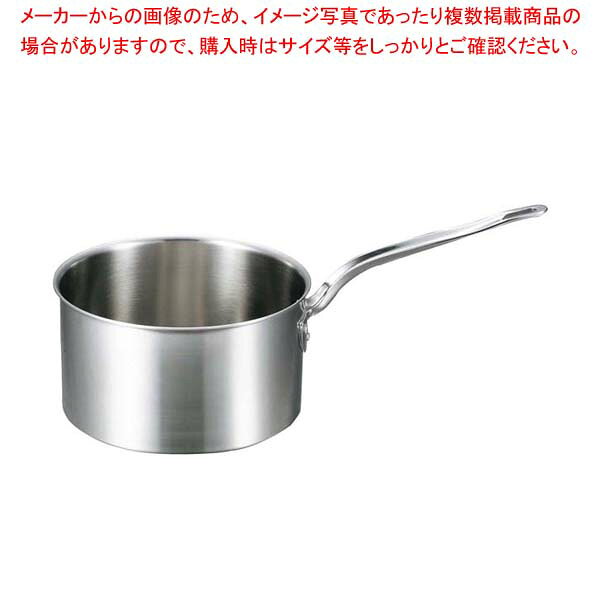 商品の仕様●外寸(mm)：外径：289 底径：235 ●内寸(mm)：φ270 深さ：150●重量：1.7kg●容量：8.3L●板厚/厚み：2.3●材質：18-8ステンレス(0.45mm) アルミニウム 18-0ステンレス(0.55mm) ●電磁調理器：200V■● 電磁調理器は勿論、あらゆる熱源に適合。● 優れた熱伝導、熱効率はまさにプロ向け。● 軽量化で作業性も抜群。● ステンレスの耐久性とアルミの軽さ・熱伝導を兼備。扱いやすさを追求した信頼の日本製。● 鍋を選ぶ際に熱伝導と耐久性は最も重視され、業務用といえば重く、ぶ厚いイメージでした。しかし近年、女性の社会進出や労働人口の高齢化などを背景に軽量化と扱いやすさが強く求められてきています。BISTROシリーズは三層クラッド材を採用し、これらのニーズに高いレベルで応えています。● 200V電磁調理器は非常にパワーがある為、鍋の変形防止・安全面からボリュームは中以下で、鍋の状態、内部の温度には細心の注意をお願いします。※商品画像はイメージです。複数掲載写真も、商品は単品販売です。予めご了承下さい。※商品の外観写真は、製造時期により、実物とは細部が異なる場合がございます。予めご了承下さい。※色違い、寸法違いなども商品画像には含まれている事がございますが、全て別売です。ご購入の際は、必ず商品名及び商品の仕様内容をご確認下さい。※原則弊社では、お客様都合（※色違い、寸法違い、イメージ違い等）での返品交換はお断りしております。ご注文の際は、予めご了承下さい。江部松商事 / EBM ビストロ 三層クラッド 深型片手鍋 27cm 蓋無【 IH・ガス兼用鍋 】 【厨房館】