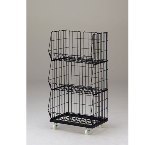 ジャンブルバスケット強化型 ワイドタイプ 黒 3段 61-752-18-1 【店舗什器 ワゴン什器 多段式ワゴン ジャンブルバスケット】店舗什器 ディスプレー マネキン 装飾品 販促用品 ハンガー ラッピング】【厨房館】