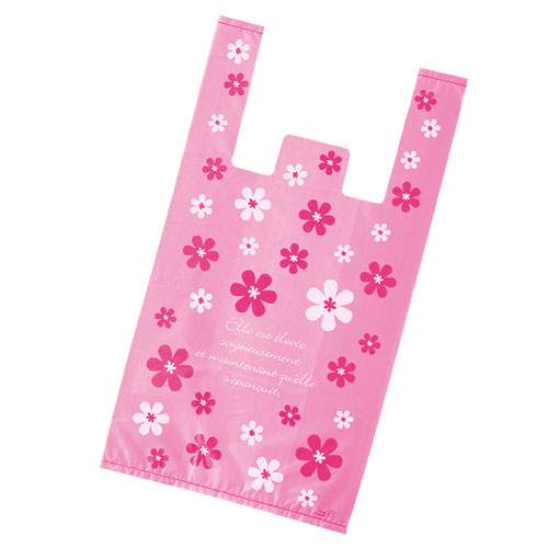 レジ袋 ピンクフラワー 30×55(39)×横マチ15 100枚 61-430-80-3 【店舗什器 小物 ディスプレー ギフト ラッピング 包装紙 袋 消耗品...