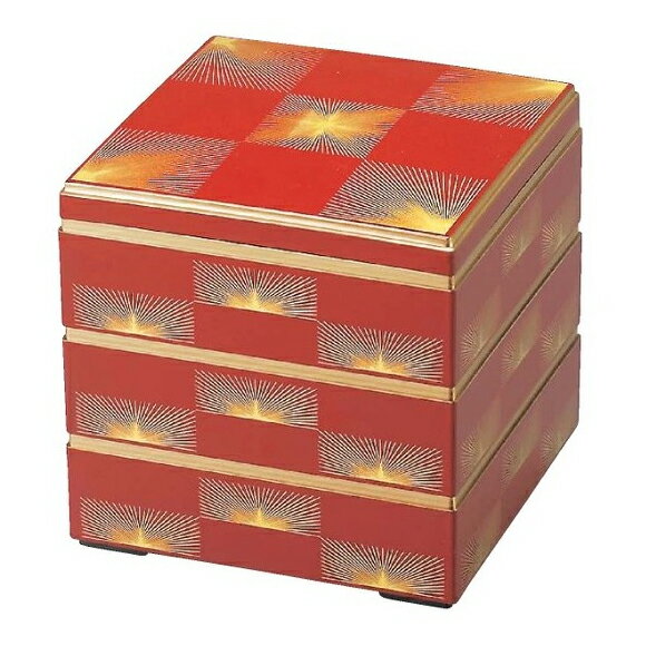 6.5寸校倉重 朱 松葉市松 3段【お重 重箱 おせち 正月】【厨房館】