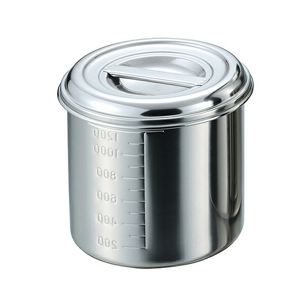 18-8　深型キッチンポット(手無)(目盛付)　18cm 11018-1【ステンレス 蓋の置き場に困らない引掛け金具..