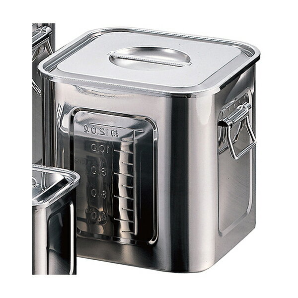 18-8　目盛付角キッチンポット(手付)　22.5cm 12225【厨房館】