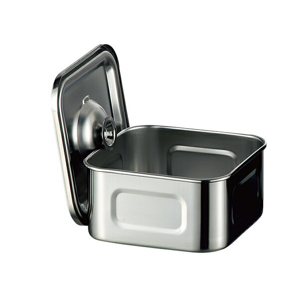 18-8　ツマミ付浅型角キッチンポット(手無)10.5cm 127105【厨房館】