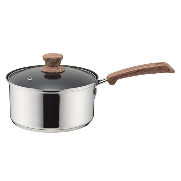 パール金属 ウッディパル 3層底ガラス蓋付片手鍋18cm(内面ふっ素加工)【厨房館】