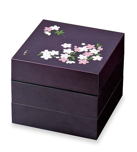 お重・お弁当箱 ランチボックス 宇野千代 オードブル重 3段 あけぼの桜 紫 【雑貨　お弁当箱　弁当　子供　ピクニック　可愛い　かわいい　二段】【厨房館】