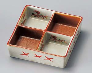 【まとめ買い10個セット品】和食器 ミ095-028 青地唐津赤絵四ツ切鉢【キャンセル/返品不可】【厨房館】