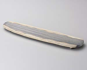 和食器 メ124-028 黒窯変掛け分け変型長皿【厨房館】