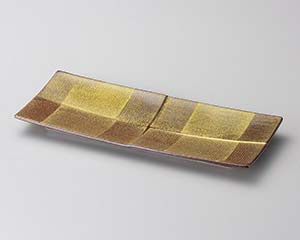 【まとめ買い10個セット品】和食器 ト126-038 アメ釉金タタキ筋入市松長皿【キャンセル/返品不可】【厨房館】