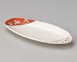 【まとめ買い10個セット品】和食器 ハ130-238 間取赤絵楕円たたら皿【キャンセル/返品不可】【厨房館】