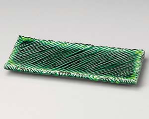 【まとめ買い10個セット品】和食器 ツ136-158 緑釉黄流ししのぎ長角10.0皿【キャンセル/返品不可】【厨房館】