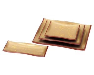 【まとめ買い10個セット品】 エ707-108 [A]尺2寸長手清流盛器 色紙金箔渕朱[S・H塗]【キャンセル/返品不可】【厨房館】