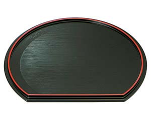 【まとめ買い10個セット品】 エ713-048 [A]半月両面盆 朱渕黒/黒刷毛目 尺4寸【キャンセル/返品不可】【厨房館】