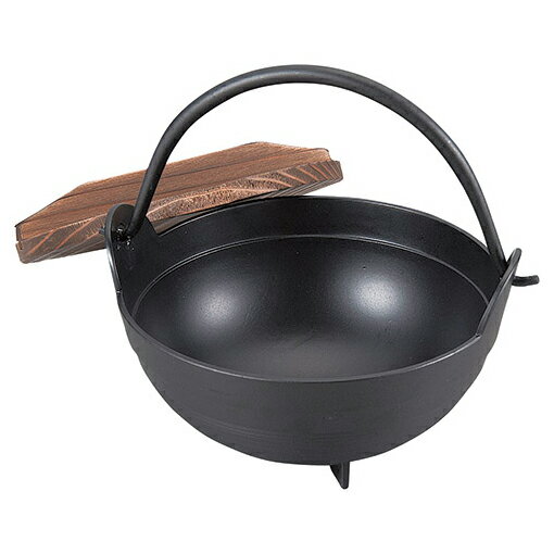 【まとめ買い10個セット品】和食器 ヌ732-128 [AL・木]アルミふるさと鍋内段無 18cm 黒(木蓋付)【厨房館】