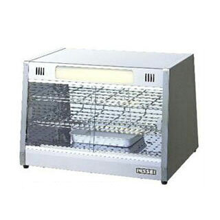 ホットショーケースNH-502仕様型式名NH-502電源単相100V消費電力シーズヒーター 410W 照明灯 60W 温度調節可変式サーモスタット使用温度範囲65℃〜80℃外形寸法600mm×450mm×415mm(W×D×H）扉開閉方式前面・後面スライド強化ガラスガラス前面・後面強化ガラス棚板2段可変質量18kg付属品加湿皿1個●遠赤外線温蔵庫は、お料理の乾燥を極力抑え、おいしさそのまま保温します。●庫内に遠赤外線パネルヒーターを採用して温度ムラを少なくし、お料理を芯まで優しく保温します。ホットショーケースは全面がクリアーになっているので、揚げ物のディスプレイが栄え、商品が綺麗に見えます。ホットショーケースの特徴は美味しそうに見せることで衝動買いを誘発することや、揚げ物をいつでもホカホカで美味しく食べられることです。↓　こちらは特に人気のオススメ機種です。 ↓ 定番の大きさが嬉しい カウンター卓上設置タイプ 【FS-70】 タイジフードショーケース 保温ショーケース 幅402×奥行302×高さ516(mm) 中型店舗やサービスエリア などでの採用多数 【FS-100】 タイジフードショーケース 保温ショーケース 幅450×奥行290×高さ354(mm) 超大型店舗やサービスエリア などでの採用多数 【FS-200】 タイジフードショーケース 保温ショーケース 幅580×奥行363×高さ363(mm) お客様ホットショーケースをお探しですか？ホットショーケースは全面がクリアーになっているので、揚げ物のディスプレイが栄え、商品が綺麗に見えます。ホットショーケースの特徴は美味しそうに見せることで衝動買いを誘発することや、揚げ物をいつでもホカホカで美味しく食べられることです。 　---------------------------------------------------------------------------こちらの商品は、ご注文後1週間以内に配送の日程についてのご連絡を致します。ご不在、弊社からの連絡メールの不達などでご連絡がとれないお客様のご注文に関しては一旦キャンセルとさせて頂き再度ご相談させて頂くこともございます。また、銀行振込を選ばれたご注文で1週間以内にご入金がない場合、一旦キャンセルとさせて頂きますのであらかじめご了承ください。---------------------------------------------------------------------------