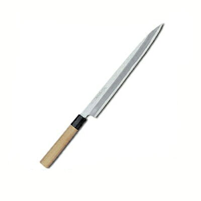 商品概要●商品名:堺孝行 霞研水牛柄 正夫包丁 30cm●刃渡:300mm●銘:堺孝行●柄:水牛安来の白鋼を使用し、柄は天然の水牛角付朴柄です。霞研水牛柄包丁シリーズ霞研水牛柄安来の白鋼を使用し、柄は天然の水牛角付柄を取り付けました。 霞研水牛柄　正夫元々は関西型の刺身包丁だが現在は全国的、関西では正夫（しょうぶ）関東では柳刃ともいう。&nbsp;霞研水牛柄　蛸引元々関東型の刺身包丁だが最近は柳刃に押されて使う人が減ってきている。 &nbsp;霞研水牛柄　ふぐ引ふぐ等の薄造り用で柳刃より幅も厚みも薄い。別名テッサ包丁ともいう。 &nbsp;霞研水牛柄　相出刃魚や鳥を卸す物だが厚みや長さによってかなりの種類に分かれ用途は広い。&nbsp;霞研水牛柄　骨切（鱧切）鱧等の小骨の多い魚の骨を細かく切る為の専用包丁。&nbsp;霞研水牛柄　鎌型薄刃関西型の野菜切で小さい物は面取りなどの細工包丁として使う&nbsp;霞研水牛柄　薄刃関東型の野菜切で一般的には片刃だが地方によって両刃の物もある。&nbsp;霞研水牛柄　むき物&nbsp;●刃物など金属製品をお使いになる前に料理で使う包丁や刃物など金属製品は食材を調理した後、すぐに洗浄してください。食材が刃物についたまま、放置されますと錆や水アカの原因となります。また、水洗いをした後、濡れたままで放置すると錆や水アカが発生しますので使用後はふきん等で水気を取り、風通しの良いところで乾燥させて下さい。また柄の付け根は濡れたままにすると腐りやすくなりますのでご注意ください。【2018PO】【 業務用 】堺孝行 霞研水牛柄 正夫包丁 柳刃包丁 30cm【 刺し身包丁 柳包丁 包丁職人 包丁 sakai hocho 】 【厨房館】