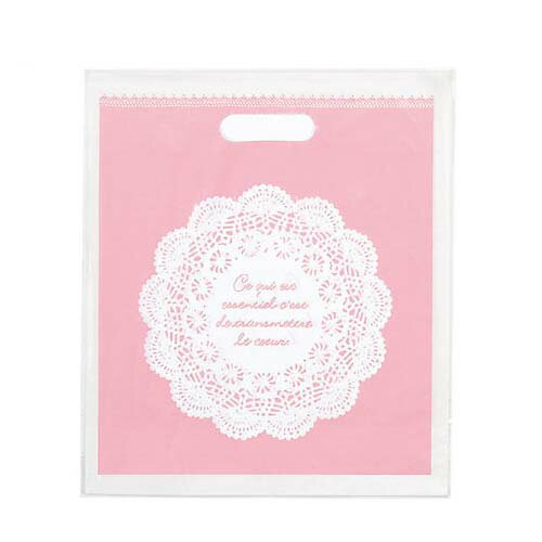 レース ポリ袋 20×25×底マチ8cm 100枚 61-268-4-2 【ラッピング用品 ラッピングシリーズ レース ポリバッグ レース】【ラッピング用品 包装 ラッピング袋 ポリ袋 カラー 消耗品 かわいい 業務用】【厨房館】