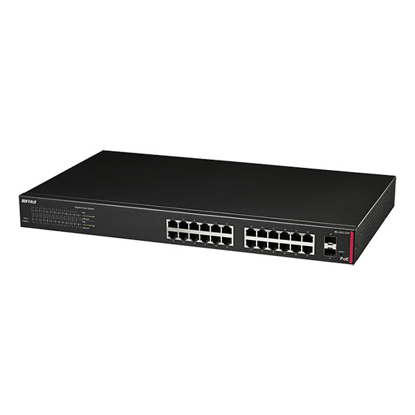 24 Port - BUFFALO BS-GS2124P 法人向け レイヤー2 Giga PoE スマートスイッチ ブラック24ポート