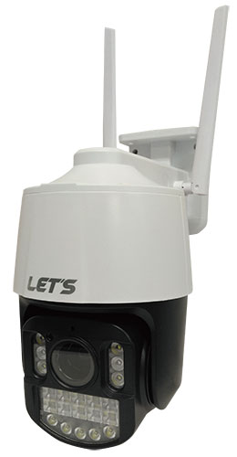 レッツ・コーポレーション　LET'S Corporation PTZカメラ L-WMN-GSPTZ ■PTZカメラ（オプション） センサー：1/3.0インチCMOSセンサー 解像度：2304×1296、1920×1080（設定値）、1280×720 最低被写体照度：カラー0.1Lux（F1.2）、白黒（IR点灯時）0.01Lux（F1.2） 映像圧縮方式：H.265, H.264 オーディオ圧縮方式：G.726 / G.711 デイ＆ナイト：自動 ネットワーク：2.4GHz帯Wi-Fi+有線RJ45（10M/100M 自己適応型イーサネット）×1 オーディオ：双方向通話 照明：IRライト、白色灯 保護等級：IP66相当 画角（静止時）：水平80度、垂直70度 ズーム機能：光学5倍 パン・チルト回転角度：パン260度、チルト：90度 電源：DC12V/2A電源アダプタ 消費電力：最大21W（PTZ動作かつ白色点灯時）、静止時：約3W（点灯なし） 動作温度／湿度：-20℃～60℃ / 80%未満（結露なきこと） 寸法：約1210mm（W）×約179mm（D）×約219mm（H）（アンテナ除く） 重量：約570gレッツ・コーポレーション　LET'S Corporation PTZカメラ L-WMN-GSPTZ