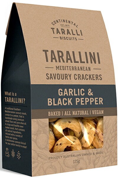 コンチネンタル タラーリ ビスケット　タラリーニ ガーリック＆ブラックペッパー（125g）送料別