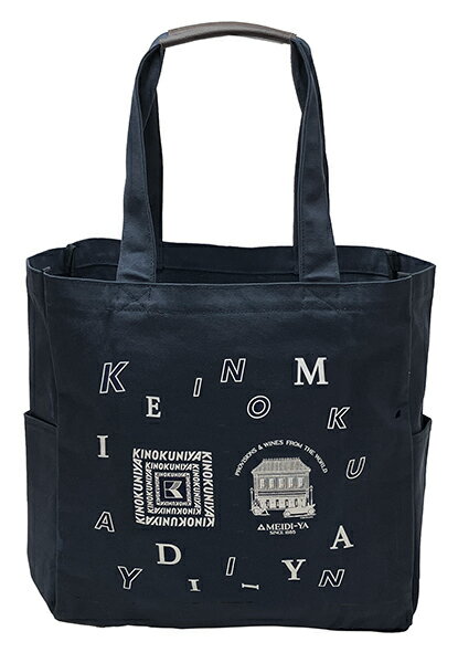 ＜キャンセル分 販売終了 有難うございました＞明治屋×紀ノ国屋　レザーハンドルコットンバッグ　ネイビー＜ 送 料 別 ＊宅サイズ60参照＊＞のサムネイル