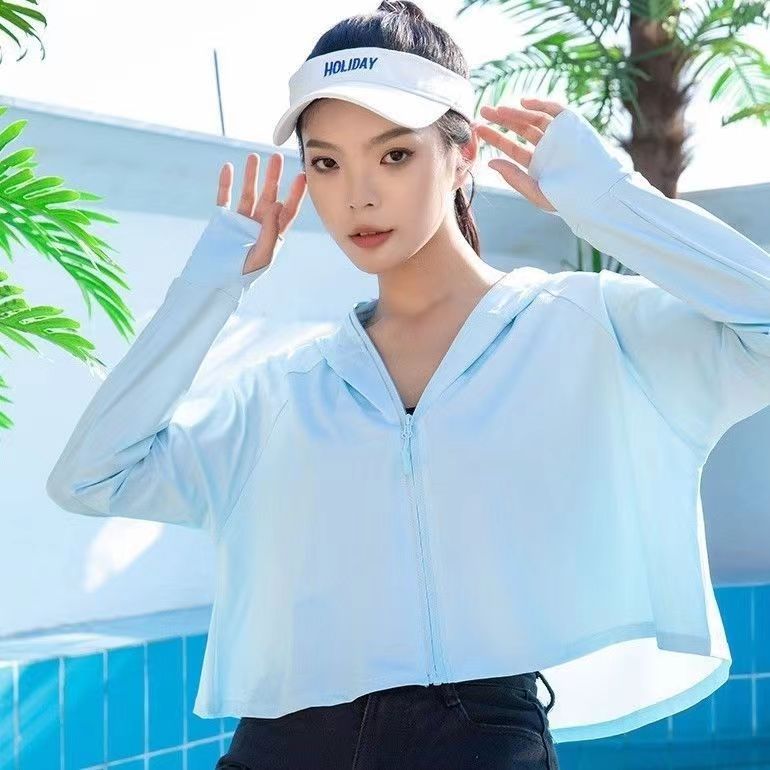 ラッシュガード レディース 冷感素材 水着 体型カバー ハイネック 飛沫防止 接触冷感 UVカット ひんやり 涼感 パーカー ロング丈 大きいサイズ 長袖 指穴付き UPF50+ UV 日焼け防止 ハット一体型 フード付き ポケット付き ジップアップ 帽子 S M L LL