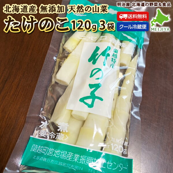 たけのこ 水煮 120g×3袋でお届け♪ 北海道産 天然 山菜水煮 そのまますぐに使える♪ 冷蔵便 無添加