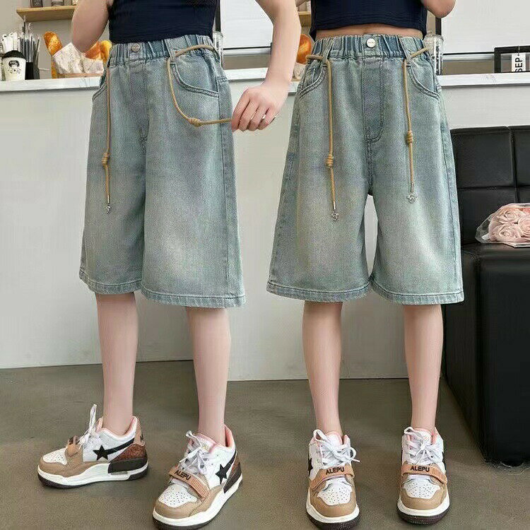 乐天商城 - 【ポイント3倍】デニムパンツ 夏 子供服 女の子 薄手 カジュアル デニム キッズハーフパンツ キッズデニム ゆったり キッズズボン デニム半ズボン 夏 ジュニアハーフパンツ ウエストゴム キッズデニムパンツ デニムハーフパンツ お出かけ おしゃれ 夏服 ズボン