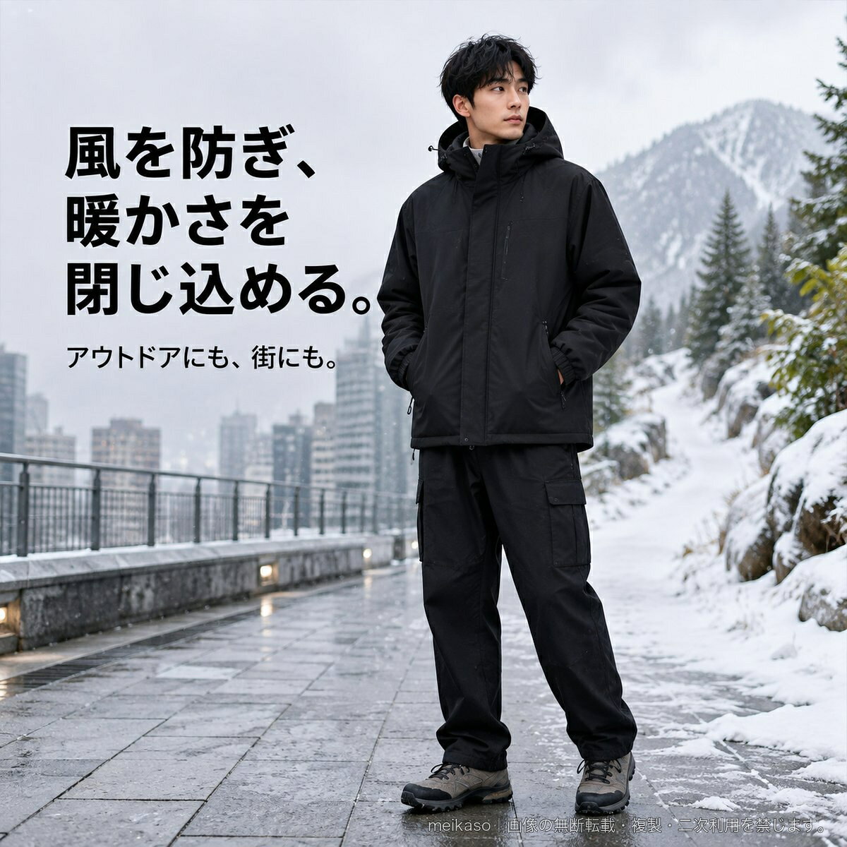 中綿ジャケット メンズ レディース ユニセックス フード付き 防風 防水 アウトドア 登山 スキー 防寒 厚手 ジップポケット 4カラー S~4XL