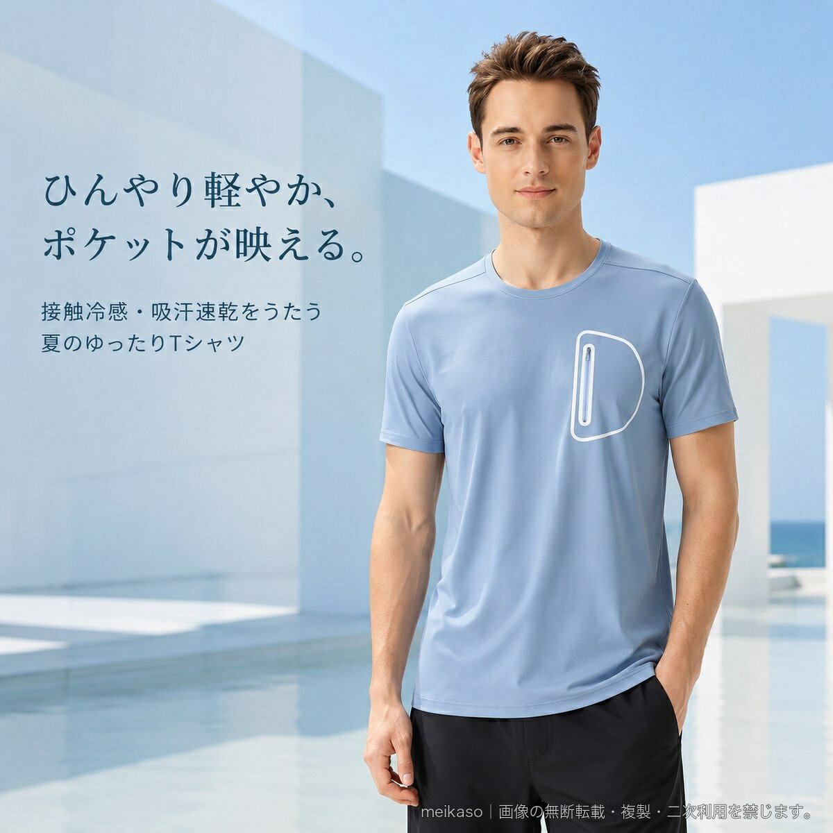 暑い季節のカジュアルスタイルやアウトドアシーンに活躍する、ポケット付き半袖Tシャツです。接触冷感・吸汗速乾をうたい、さらりとした着用感を目指したアイテム。左胸のファスナーポケットと、ゆったりとしたシルエットがポイントです。■カラースタイリッシュブラック/スタイリッシュグレー/スカイブルー/ラベンダーパープル■サイズM/L/XL/2XL/3XL■商品サイズ(cm)M:着丈64/肩幅43.5/胸囲94/袖丈21L:着丈66.5/肩幅44.7/胸囲99/袖丈21.5XL:着丈69/肩幅46/胸囲104/袖丈222XL:着丈71.5/肩幅47.5/胸囲109/袖丈22.53XL:着丈74/肩幅48.5/胸囲114/袖丈23■素材ナイロン78%、ポリウレタン22%■仕様半袖/クルーネック/ゆったりタイプ/ユニセックス※サイズは参考値です。▲バナーをタップしてクーポンを獲得できます3,880円3,080円3,680円3,180円