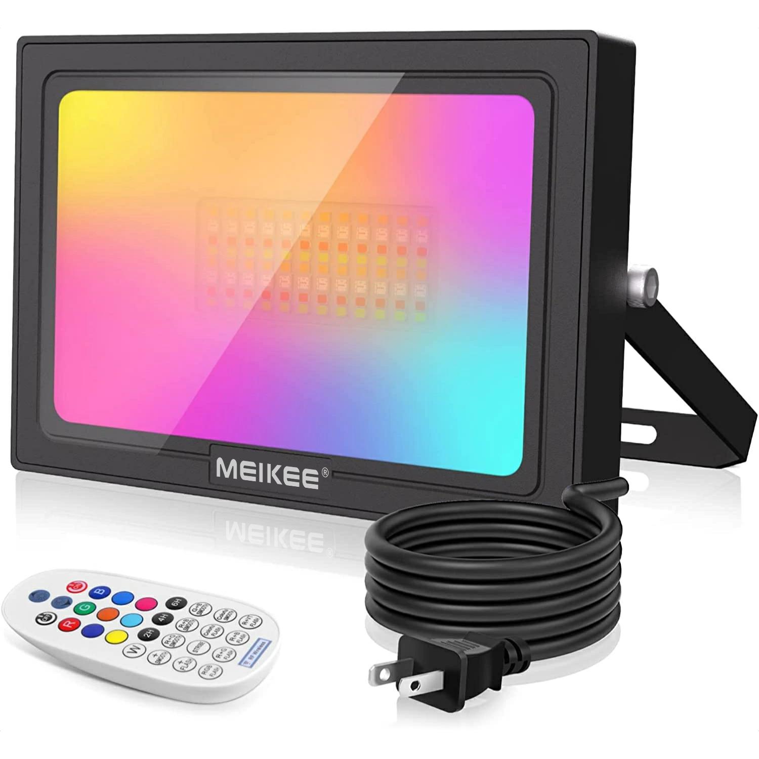 MEIKEE RGB投光器 60W RGB ライト リンボー おしゃれ カラーライト リモコン操作 300W相当 超高輝度 省エネ IP66防水 40種類照明モード 調光可能 タイマー機能 メモリー機能 コード1.5m 看板灯 アクアリウム照明　 ハロウィーン 水槽ライト