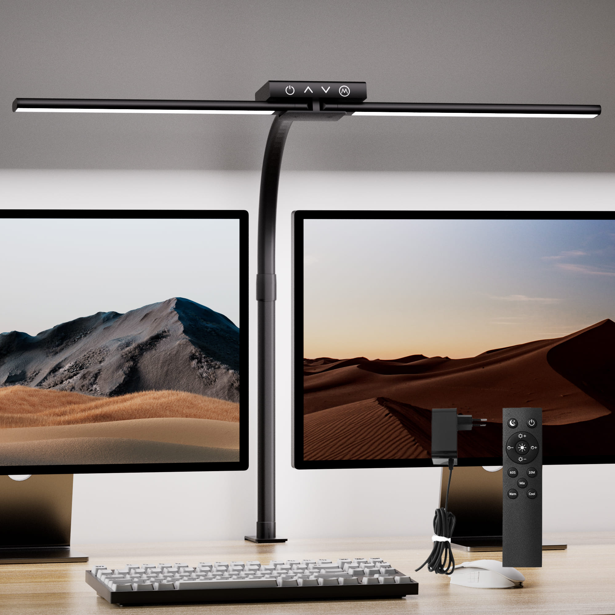 Quntis LEDモニターライト デスクライト ディスプレイライト ダブルヘッドライト 電気スタンド 学習机 目に優しい LEDテーブルライト スタンドライト 読書灯 ワイド おしゃれ マルチモニター デュアルディスプレイ 高演色 無段階調光 子供 読書