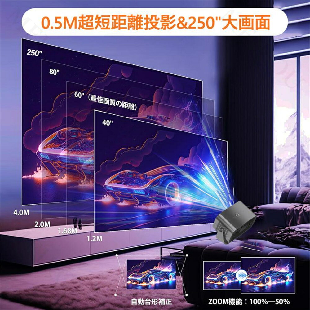 MEIKOUの【2年保証】ホームプロジェクター プロジェクター 本体 子供 小型 家庭用 天井 4K対応 電動フォーカス 自動台形補正 短距離投影 スマホ 5GWiFi6 Bluetooth5.3 高輝度 ミニ軽量 置き型 26000Lm IOS/Android｜アングル3